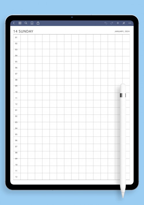 Daily Square 24h Template template for GoodNotes