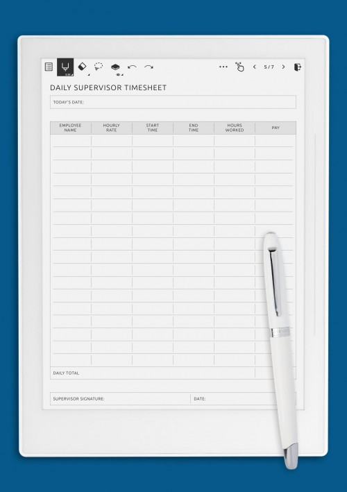 Daily Supervisor Timesheet Template for Supernote A6X