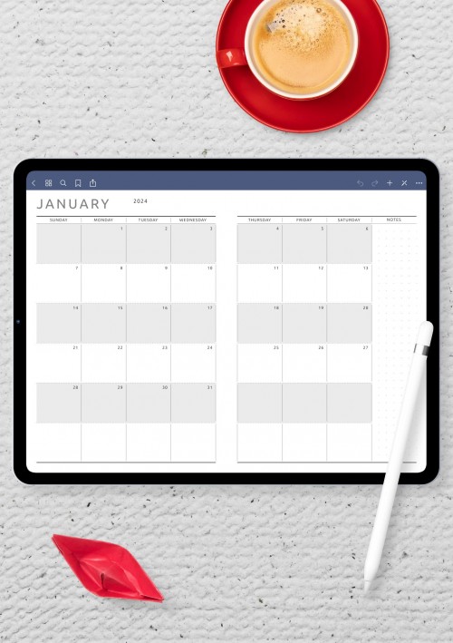 Dated Monthly Calendar - Original Style template for GoodNotes