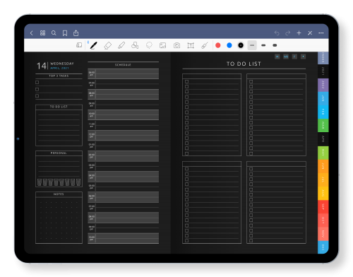 Cool Notability Daily Planner in Dark Theme