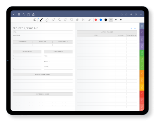 Digital Project Planner with Sections