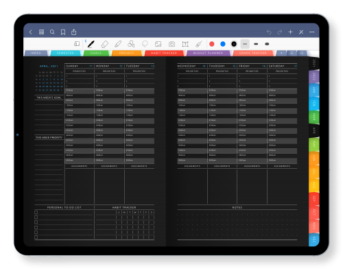 Cool Digital Student Planner in Dark Theme