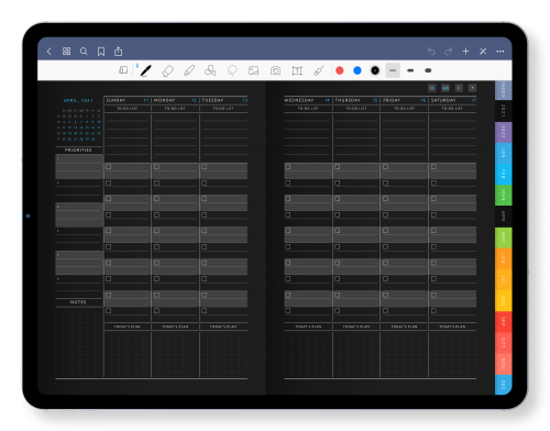 Digital Weekly To-Do Planner in Dark Theme 