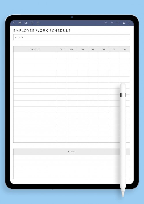 iPad Employee Work Schedule Template