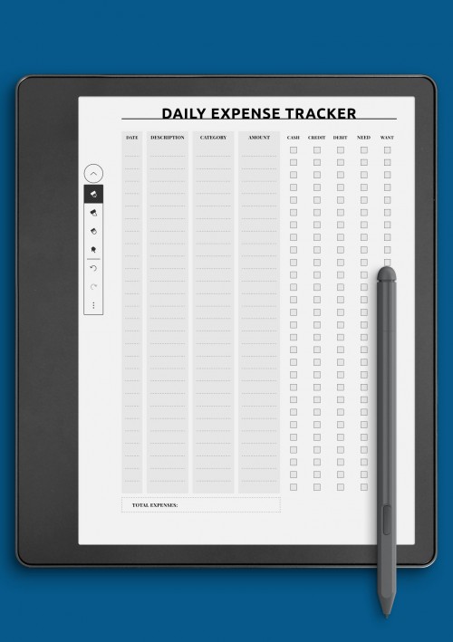 Kindle Scribe Everyday expense tracker template