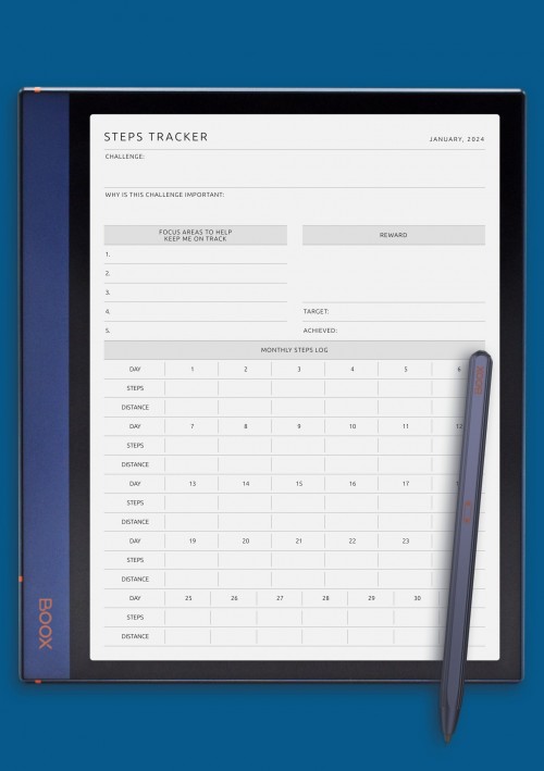 Extended Steps Tracker Template for BOOX Note