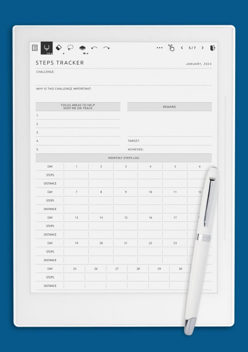 Extended Steps Tracker Template for Supernote Device