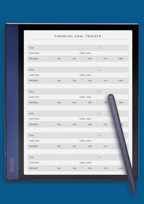 Financial Goal Tracker Template for BOOX Note