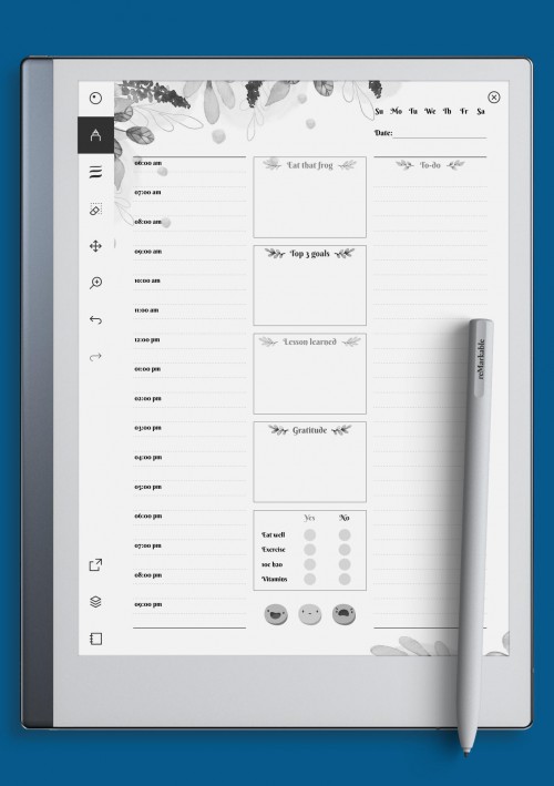 reMarkable Flowered Daily Hourly Planner