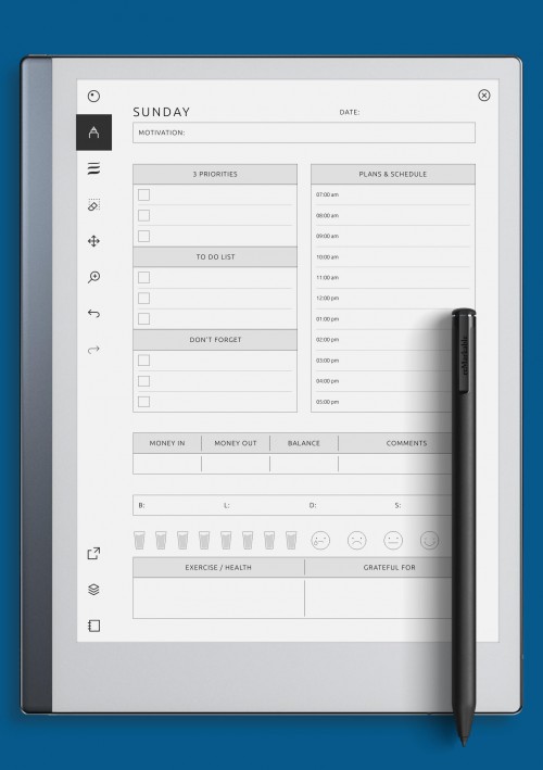 reMarkable Full Daily Undated Template with Custom Schedule