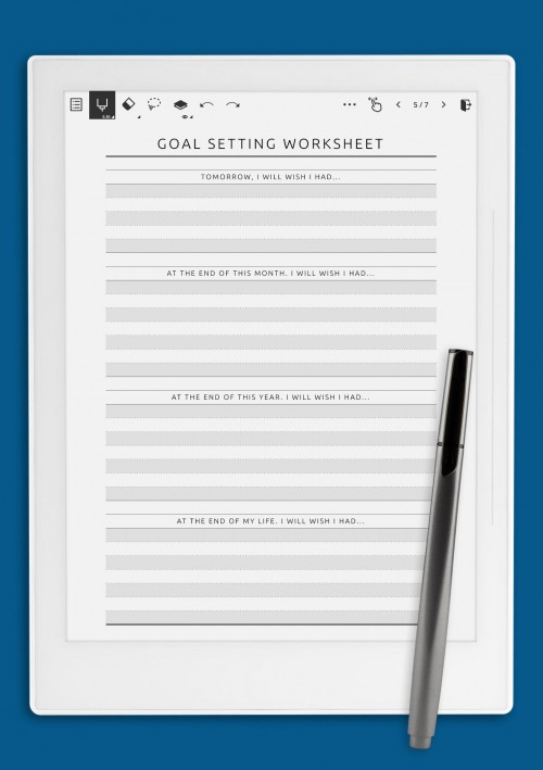 Goal Setting Worksheet - I will wish I had template for Supernote