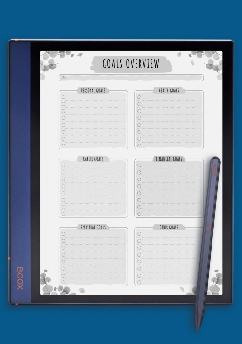 Goals Overview - Floral Style Template for BOOX Note