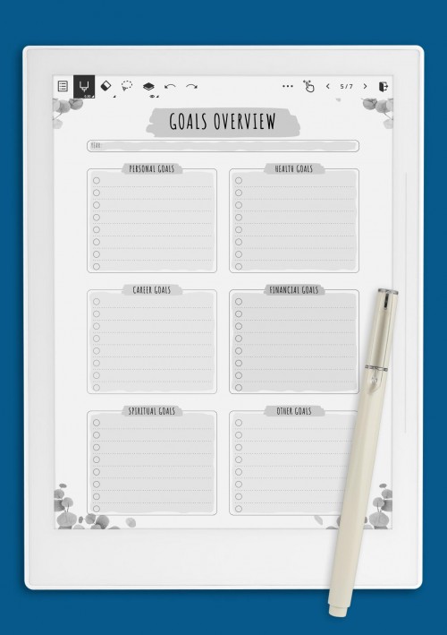 Supernote A6X Goals Overview - Floral Style Template