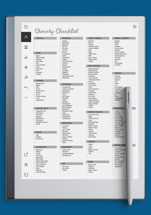 reMarkable Grocery Checklist Template