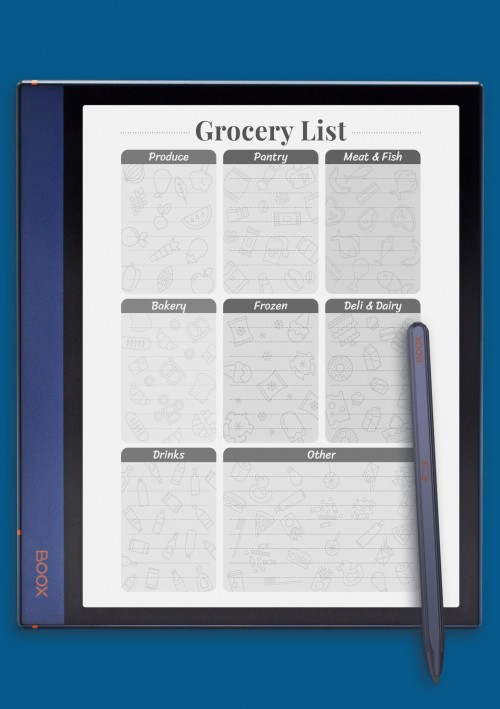 Grocery list template for BOOX Note