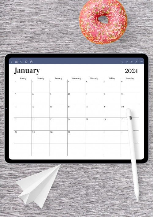 Horizontal Horizontal Monthly Calendar for Notability