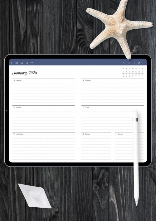 Horizontal Weekly Template for iPad