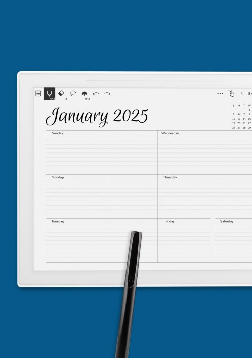 Horizontal Weekly Schedule Template for Supernote