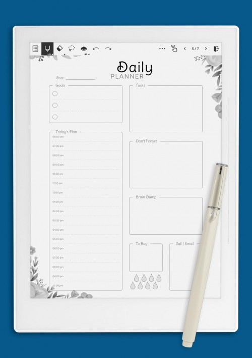 Hourly Planner with Daily Tasks & Goals Template for Supernote A6X