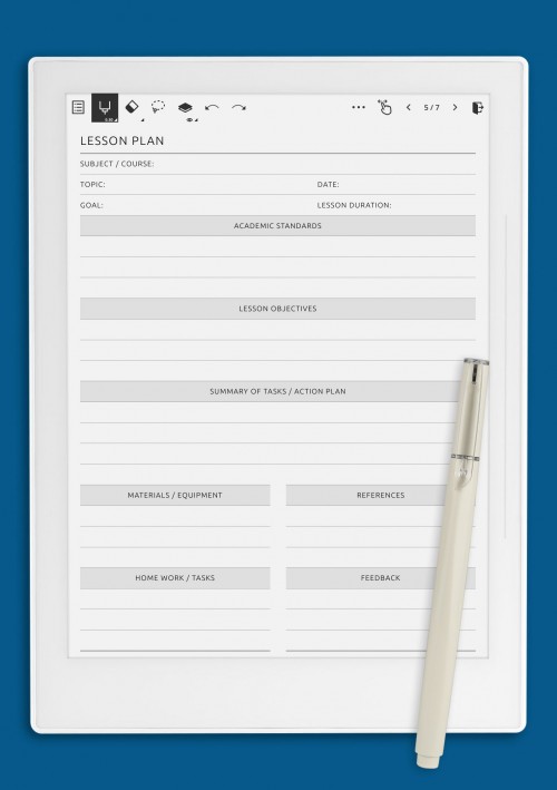 Lesson Plan with Academic Standards template for Supernote