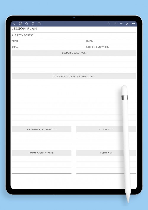 Lesson Plan - Original Style Template for iPad