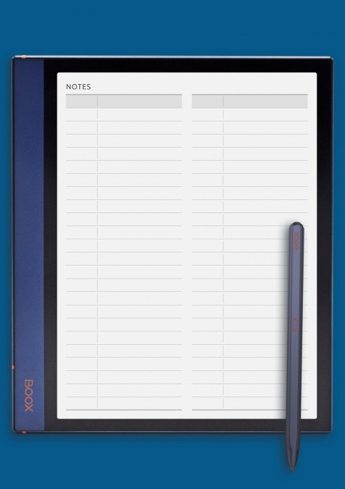 List 2-Column template for BOOX Note