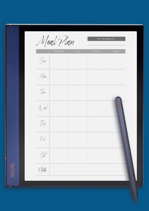 Meal Plan For The Week Template for BOOX Note