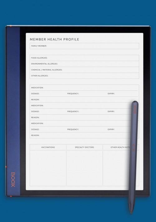 BOOX Note Air Member Health Profile Template