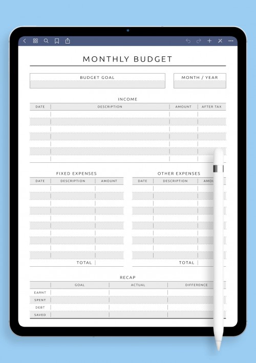 iPad Monthly Budget - Original Style Template