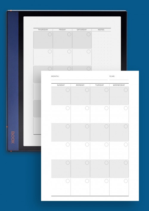 Monthly Calendar Planner Undated - Original Style Template for BOOX Note Air
