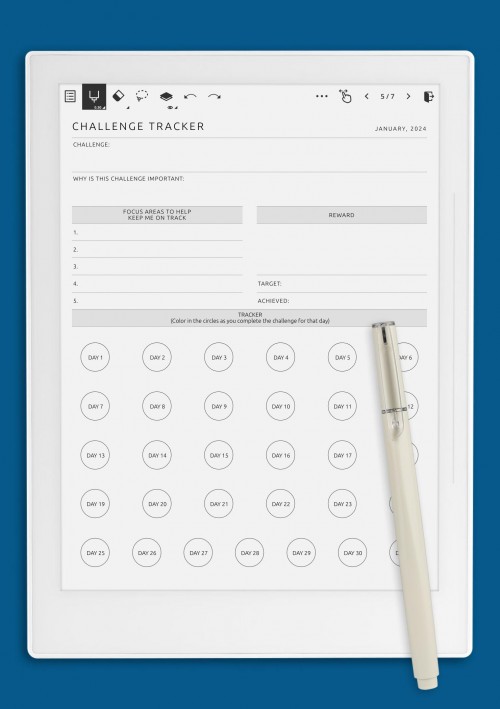 Monthly Challenge Tracker Template for Supernote