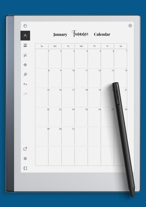 reMarkable Monthly Finance Calendar Template