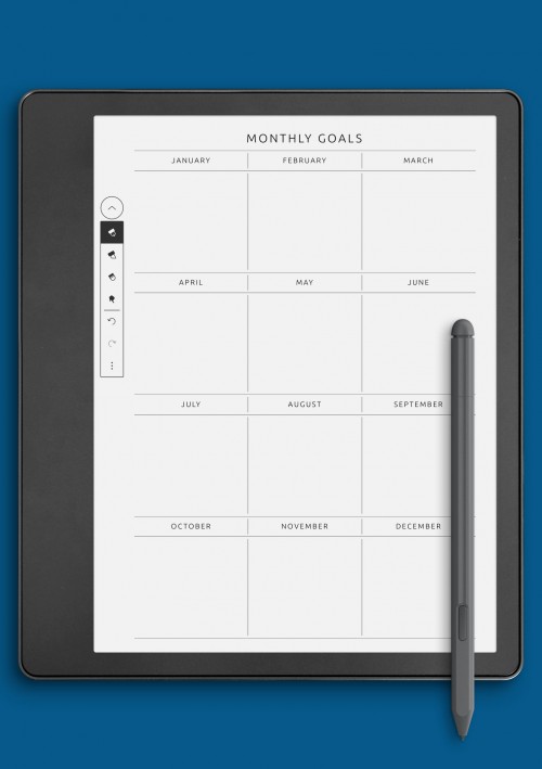 Monthly Goals List for a Year Template for Kindle Scribe