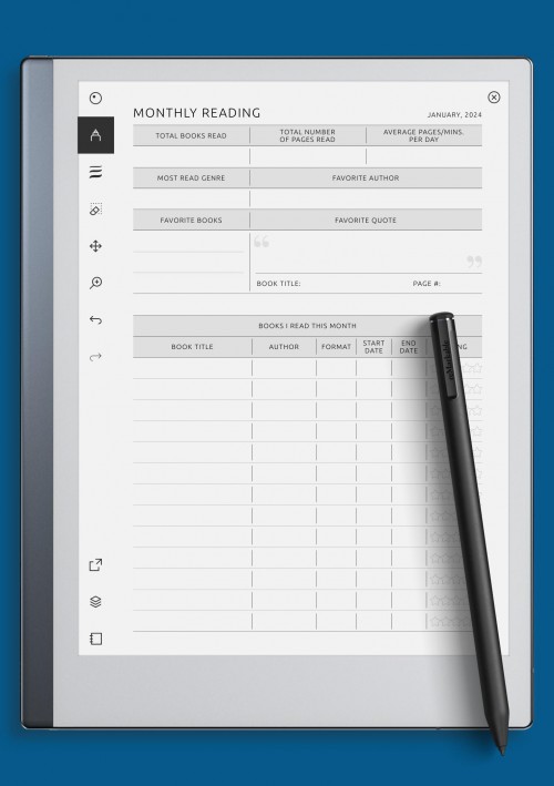 reMarkable Monthly Reading Template