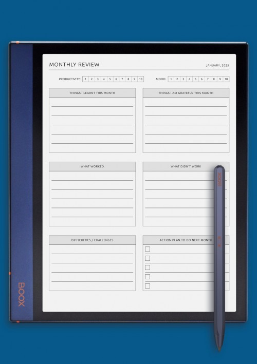 BOOX Note Air Monthly Review Template