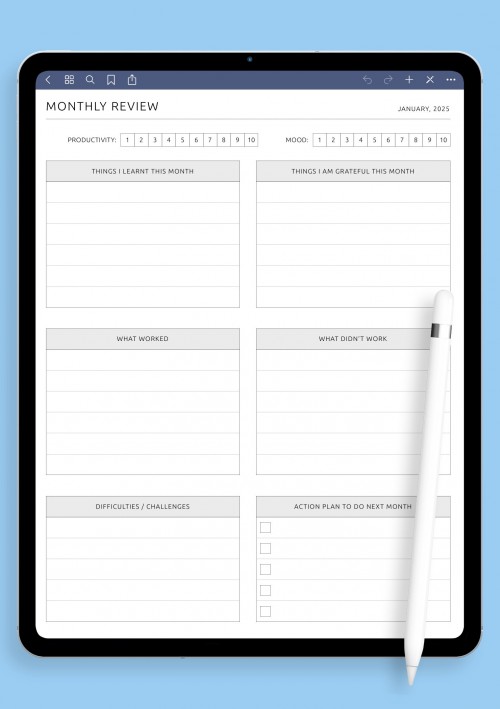 GoodNotes Monthly Review Template