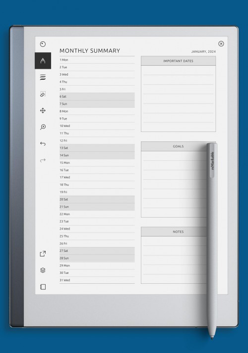 reMarkable Monthly Summary Template