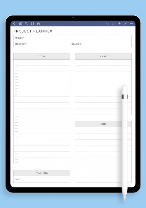 Notability One Page Project Planner Template