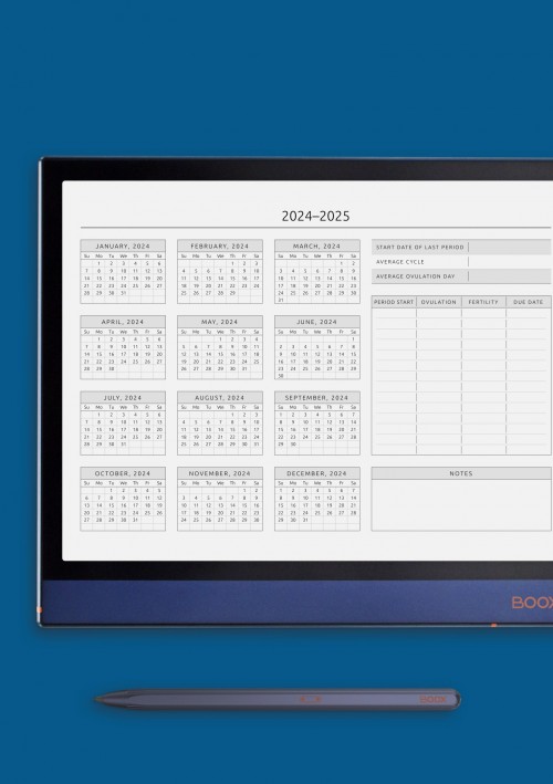 Horizontal Ovulation Calendar Template for Onyx BOOX