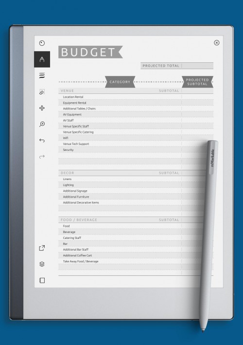reMarkable Party Budget Template - Casual Style