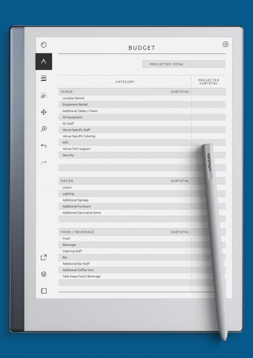 reMarkable Party Budget Template - Original Style