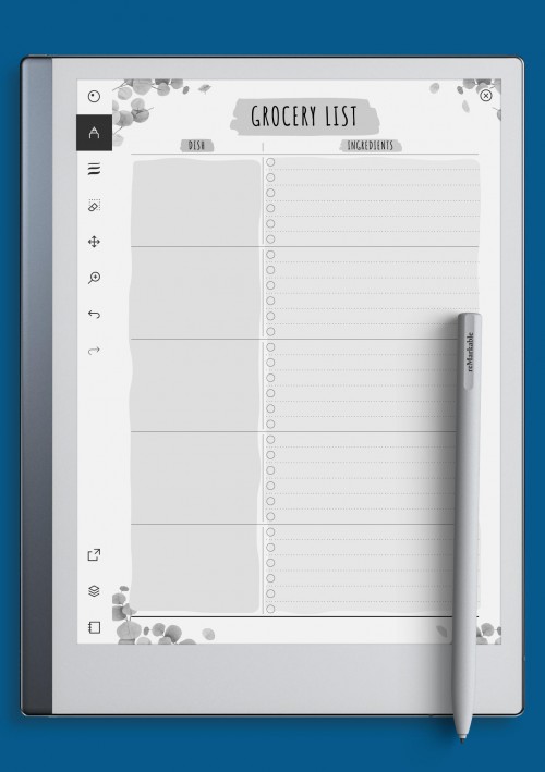 reMarkable Party Grocery List Template - Floral Style 
