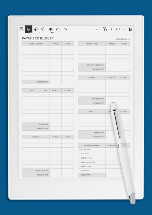 Paycheck Budget for Supernote