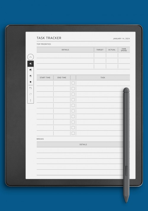 Pomodoro Task Tracker Template for Kindle Scribe