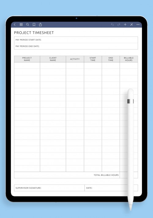 iPad & Android Project Timesheet Template