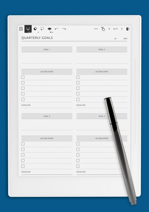 Quarterly Goals template for Supernote