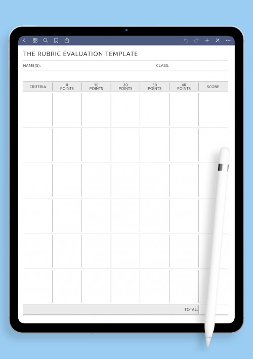 The Rubric Evaluation Template template for GoodNotes