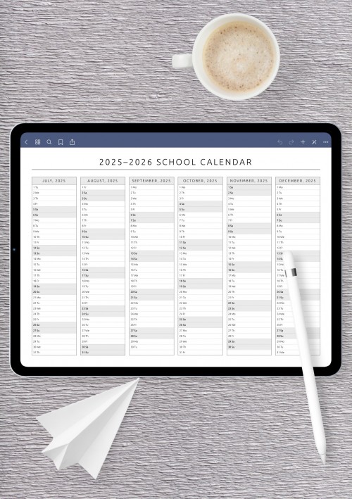 iPad Horizontal School Calendar Template