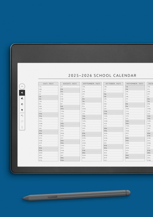 Amazon Kindle School Calendar Template