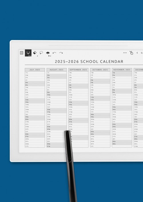 School Calendar Template for Supernote